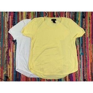 Investments Women L Set Of 2 Top Shirt Lightweight Knit Short Sleeve Yellow Whit